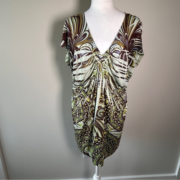 Y2K One World Women’s XL baby doll Patterned short Sleeve Tunic top Layering 90 - Picture 1 of 9